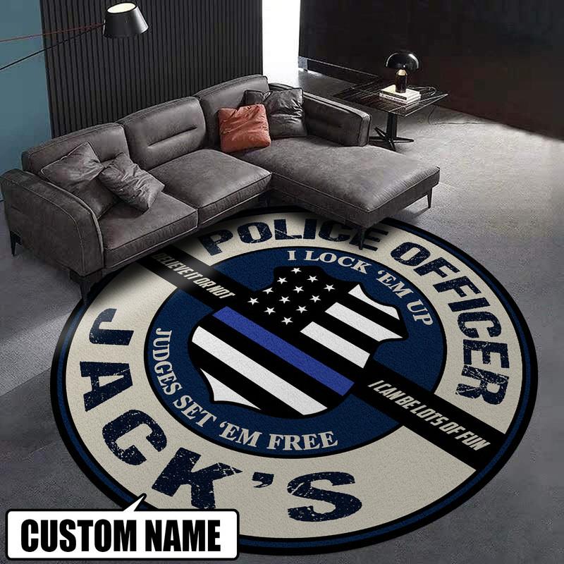 Personalized Police Officer Living Room Round Mat Circle Rug