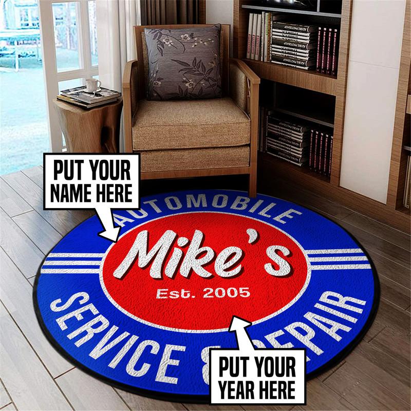 Personalized Automotive Repair Shop Living Room Round Mat Circle