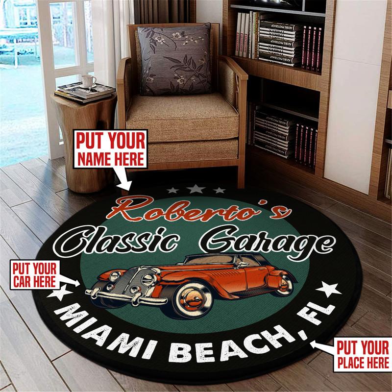 Personalized Classic Garage Living Room Round Mat Circle Rug