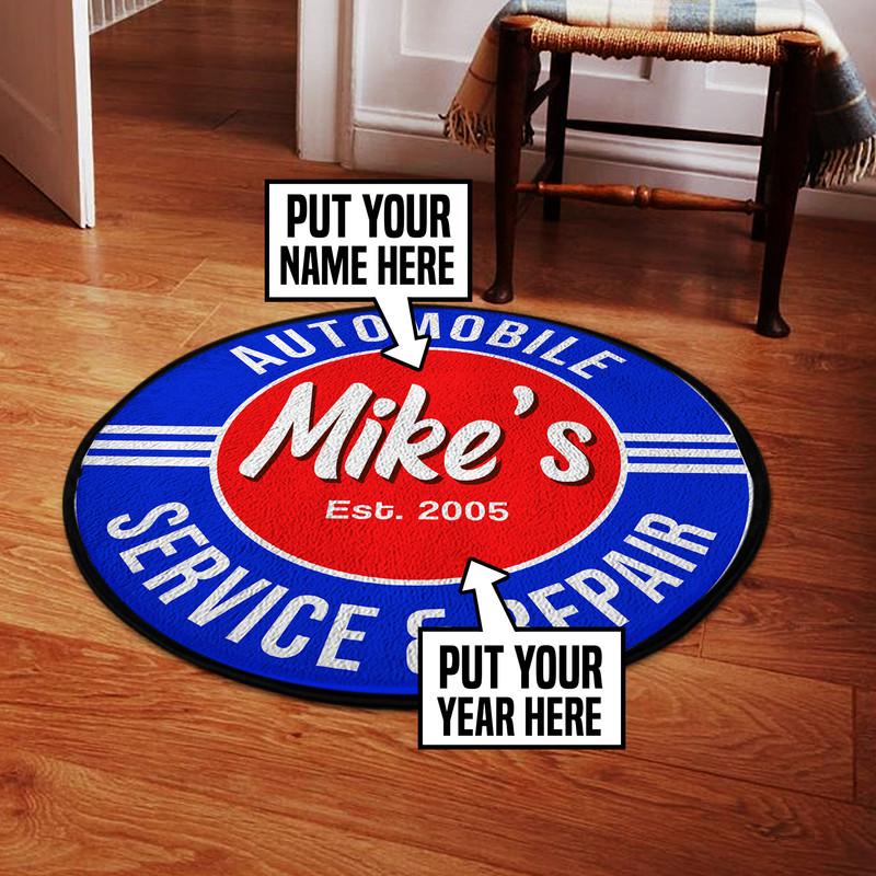 Personalized Automotive Repair Shop Living Room Round Mat Circle