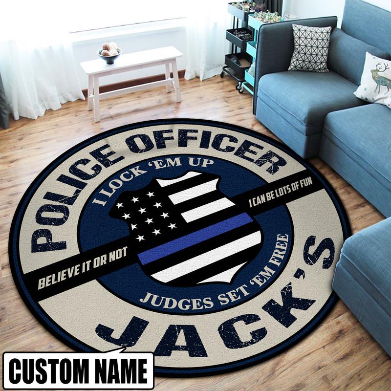 Personalized Police Officer Living Room Round Mat Circle Rug