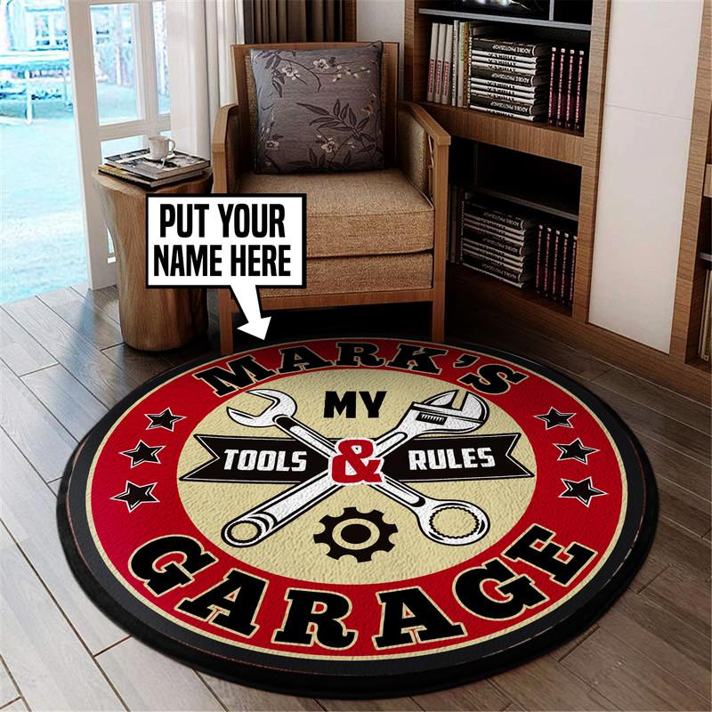Personalized Garage My Tools My Rules Living Room Round Mat