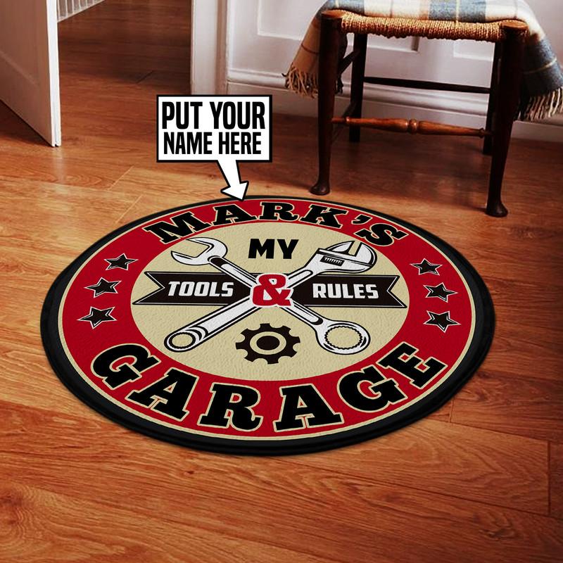 Personalized Garage My Tools My Rules Living Room Round Mat
