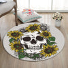 Skull Living Room Round Mat Circle Rug Skull Sunflower 02000