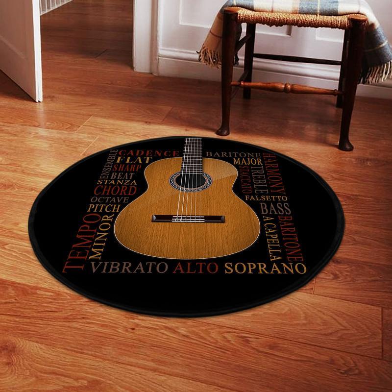 Guitar Wood Living Room Round Mat Circle Rug 05995