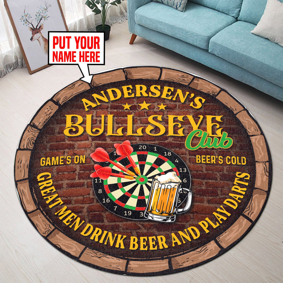 Personalized Bullseye Club Dart and Beer Living Room Round Mat