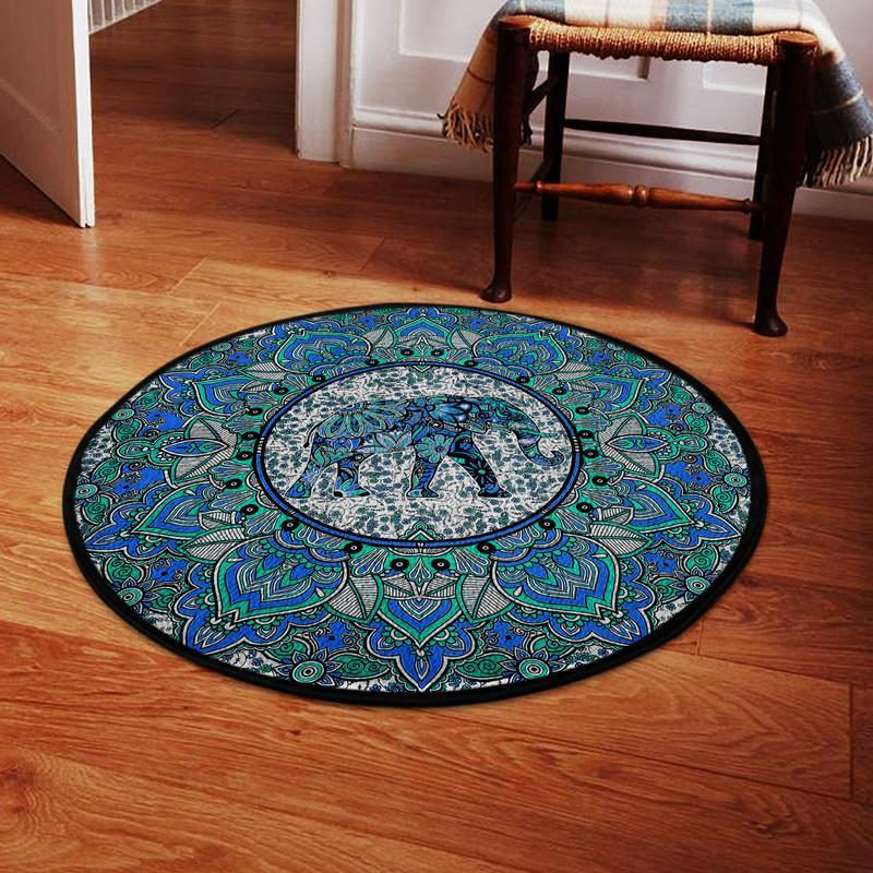 Yoga Elephant Mandala Living Room Round Mat Circle Rug 05741