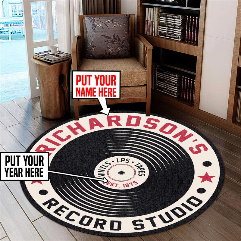 Personalized Record Studio Living Room Round Mat Circle Rug 06744