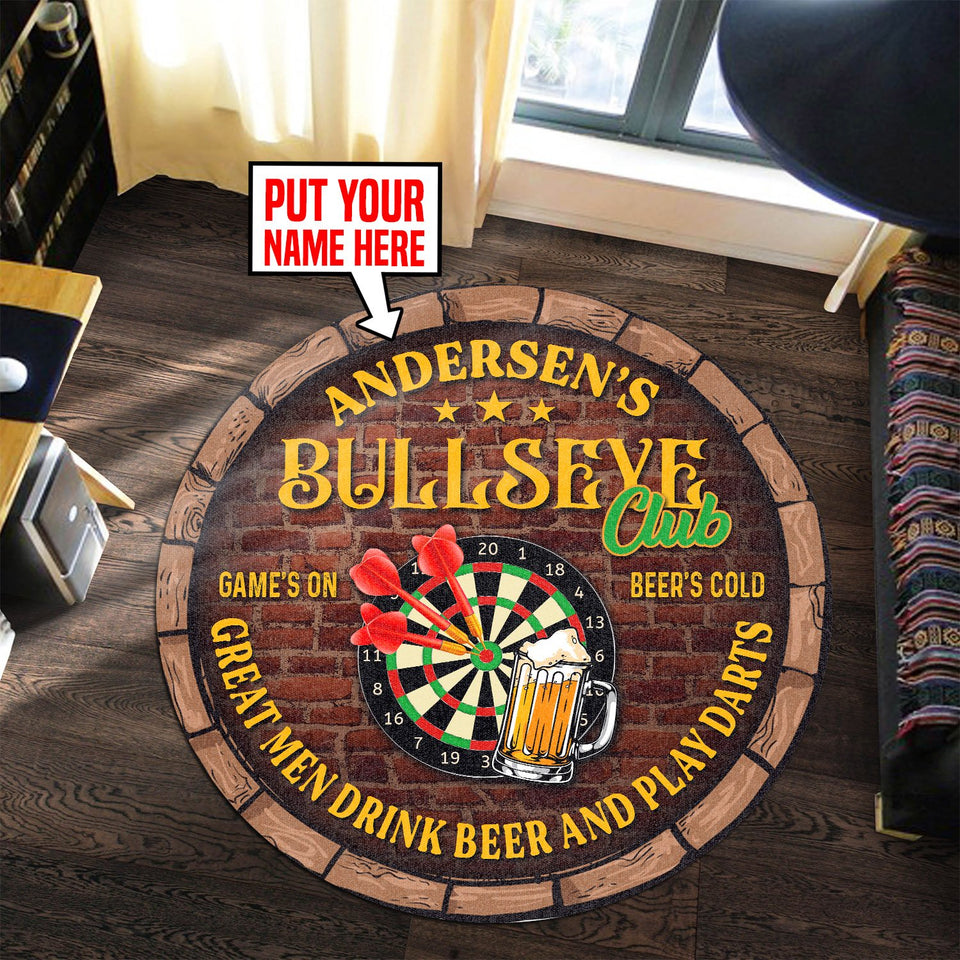 Personalized Bullseye Club Dart and Beer Living Room Round Mat