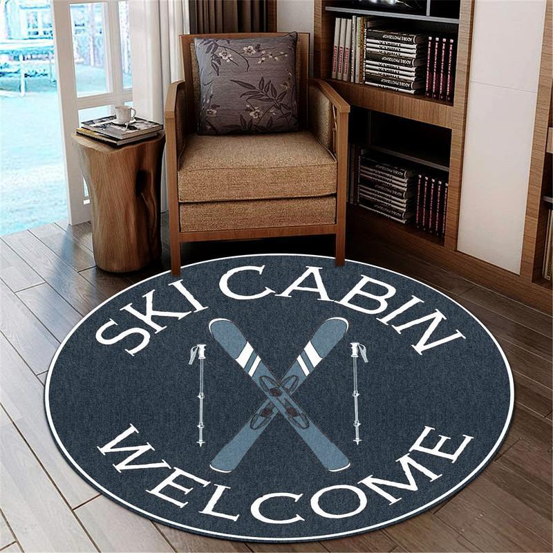 Ski Cabin Welcome Living Room Round Mat Circle Rug 06783