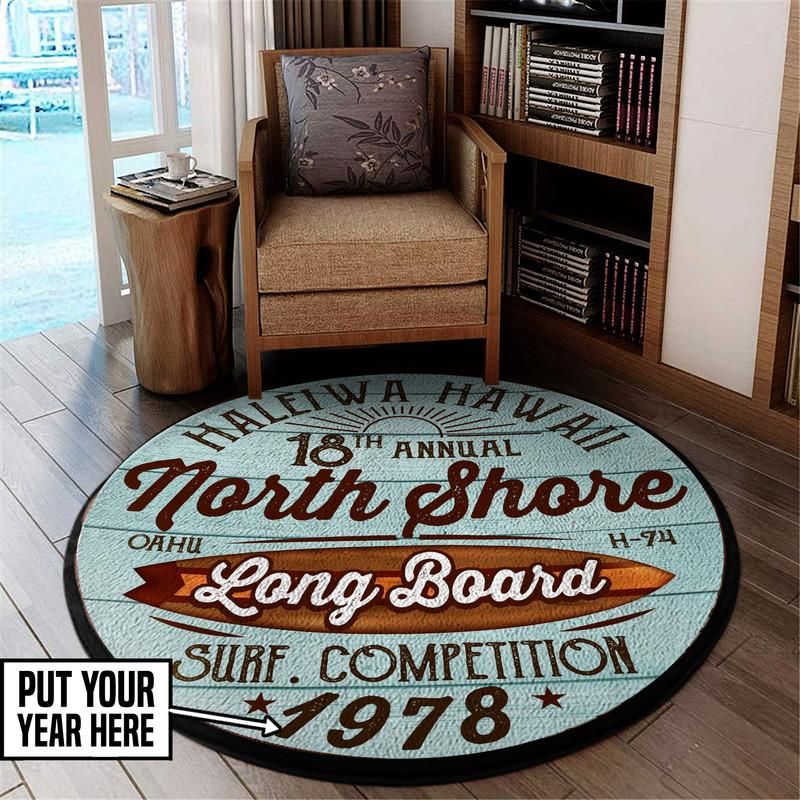 North Shore Longboard Haleiwa Hawaii Living Room Round Mat