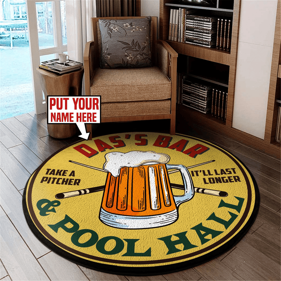 Personalized Dad's Bar Pool Hall Living Room Round Mat Circle