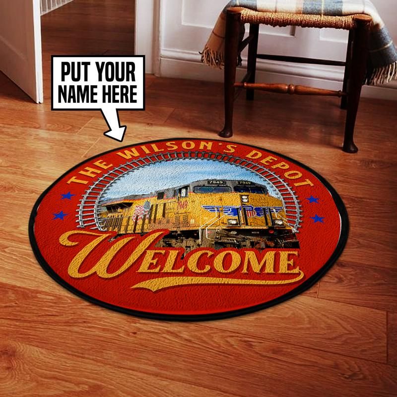 Personalize Unionpacific Train Depot Welcome Living Room Round