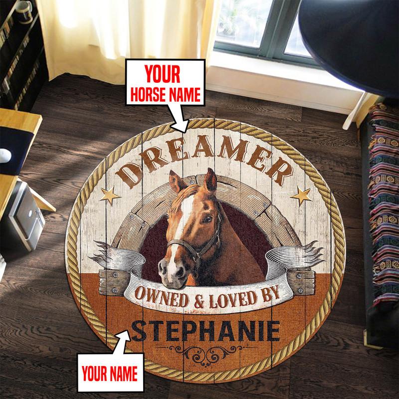 Personalized Horse Owned and Loved Living Room Round Mat Circle