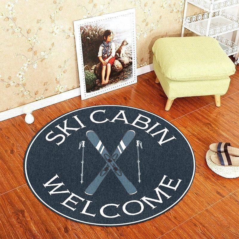 Ski Cabin Welcome Living Room Round Mat Circle Rug 06783
