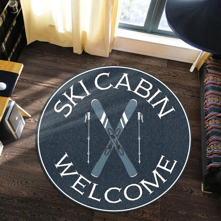 Ski Cabin Welcome Living Room Round Mat Circle Rug 06783