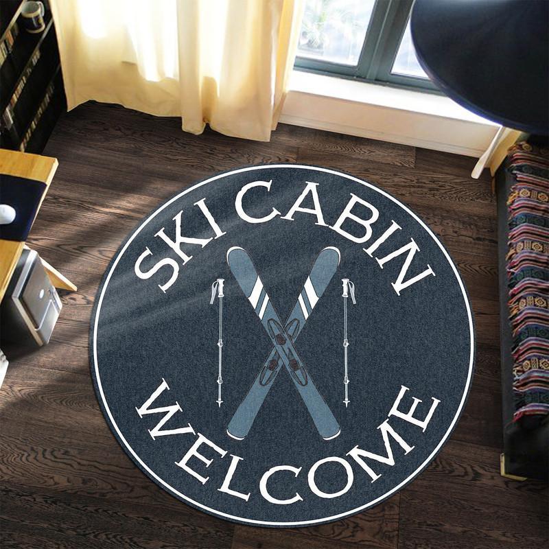 Ski Cabin Welcome Living Room Round Mat Circle Rug 06783