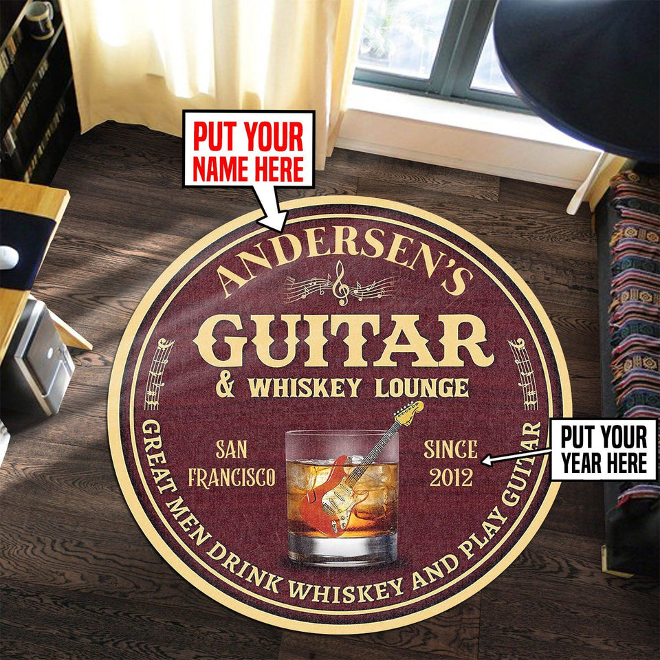 Personalized Guitar Whiskey Lounge Living Room Round Mat Circle