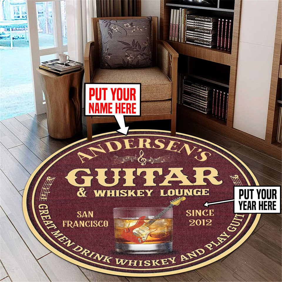 Personalized Guitar Whiskey Lounge Living Room Round Mat Circle