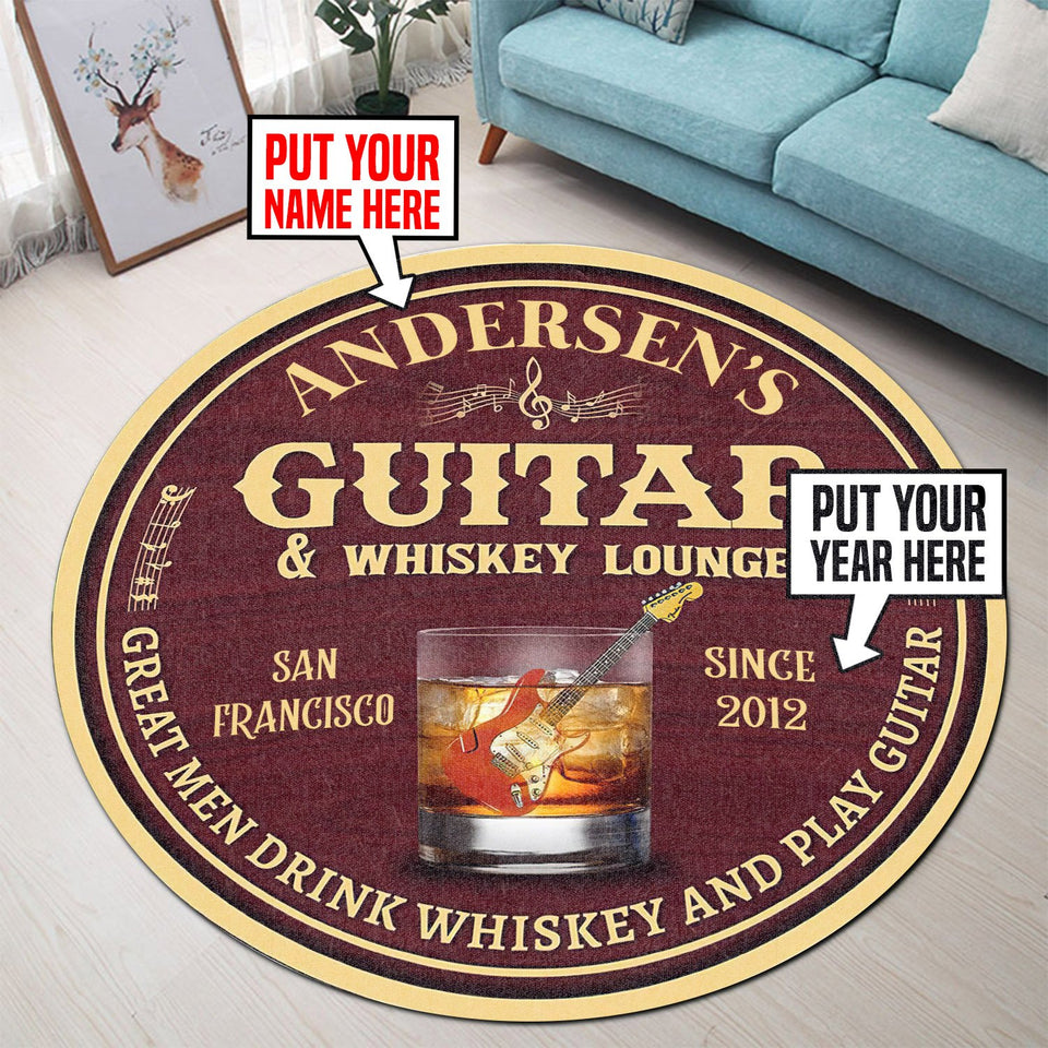 Personalized Guitar Whiskey Lounge Living Room Round Mat Circle