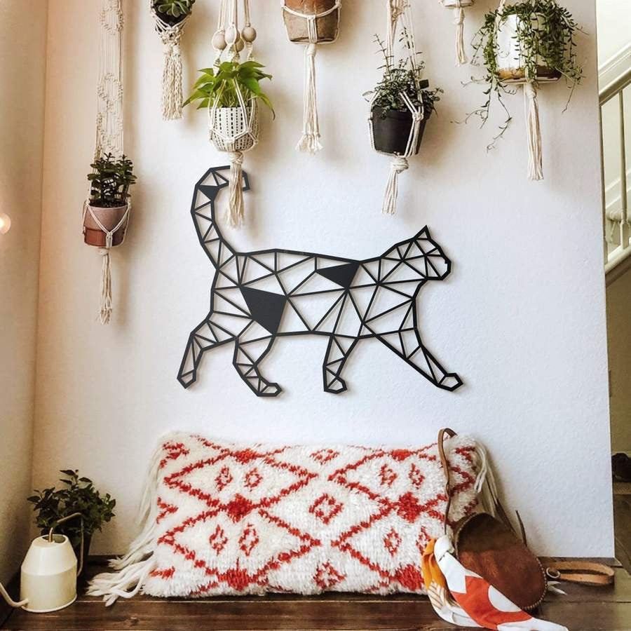 Geometric Cat Decor Design 1 | Wall Art - Cut Metal Sign