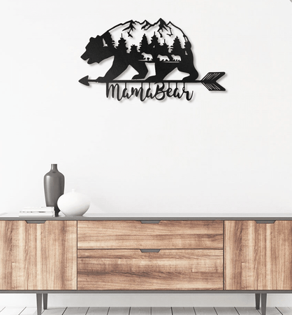 Mama Bear With 3 kids - Metal House Sign