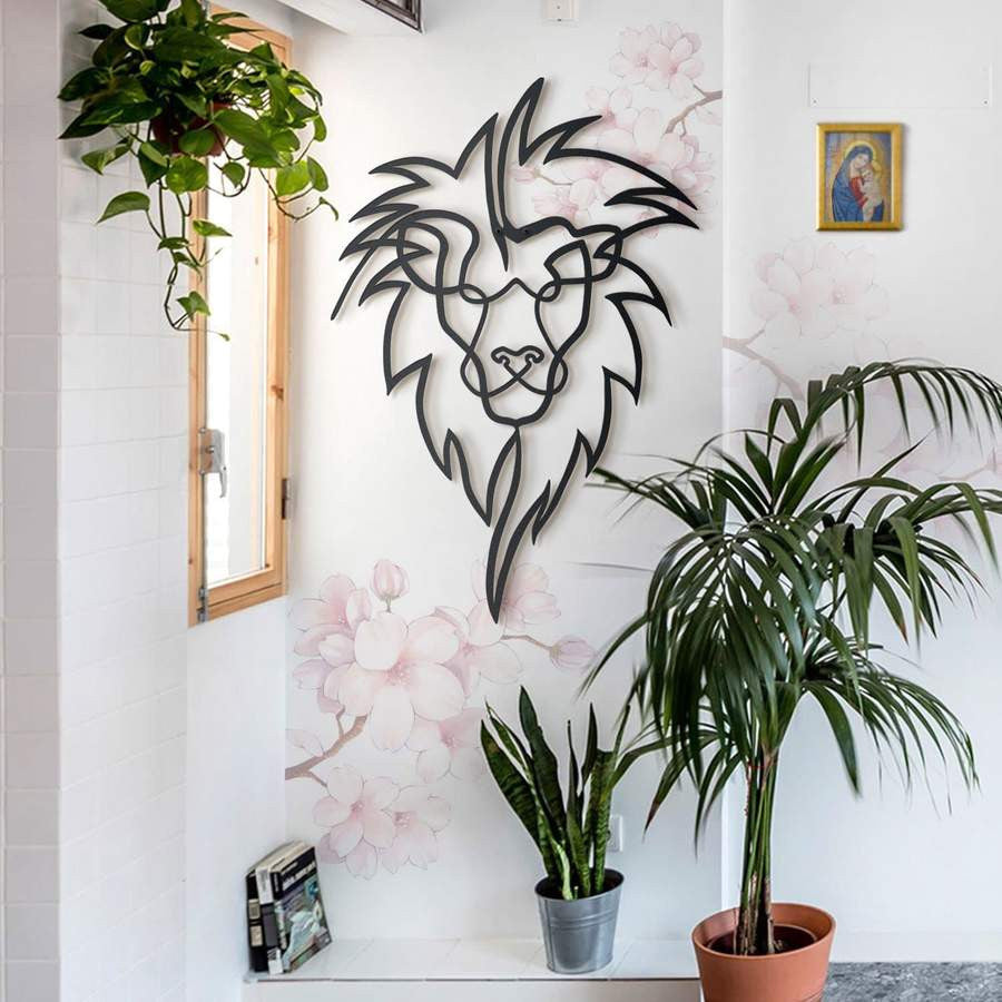 Lion Head One Line | Wall Art - Cut Metal Sign