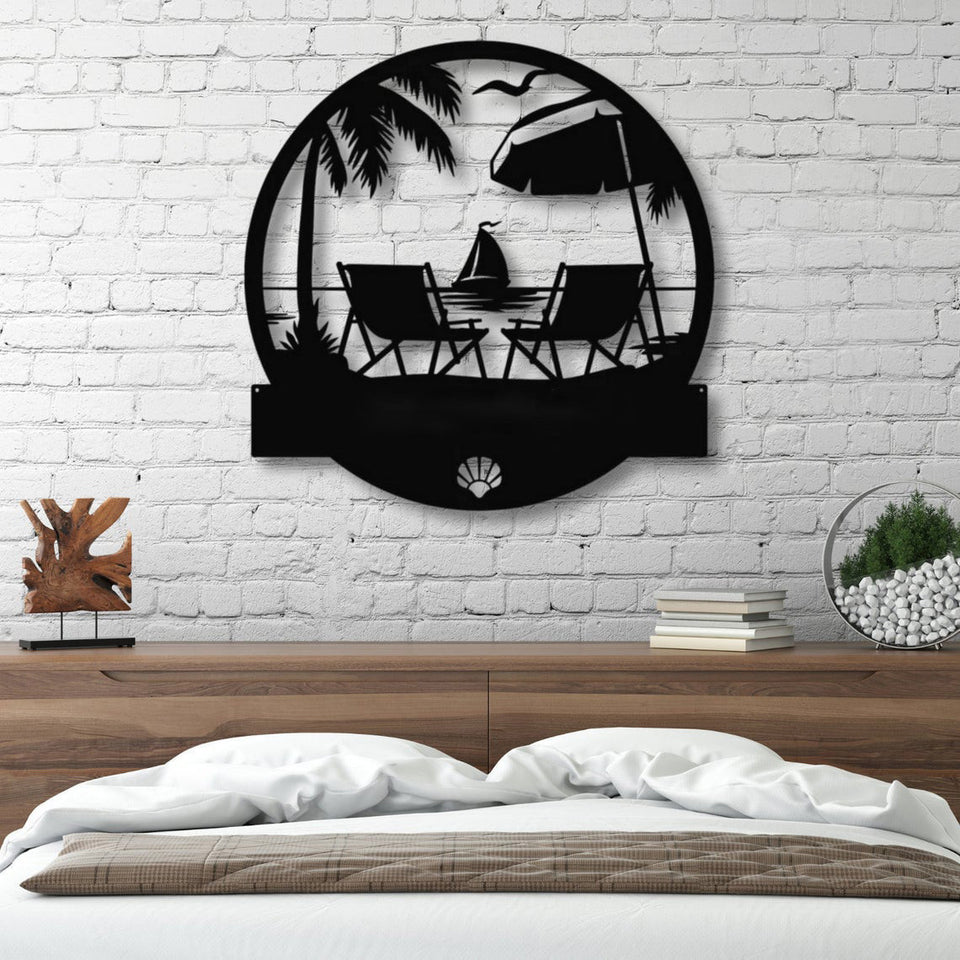 Beach Boat Travel Relax SeaShell - Cut Metal Sign
