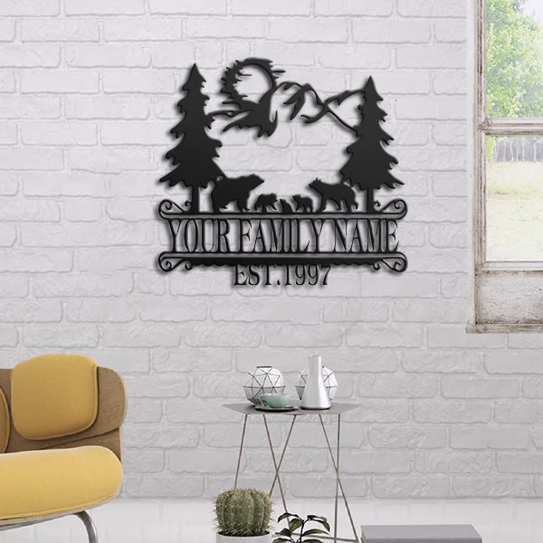 Family Bear Personalized Metal Wall Art