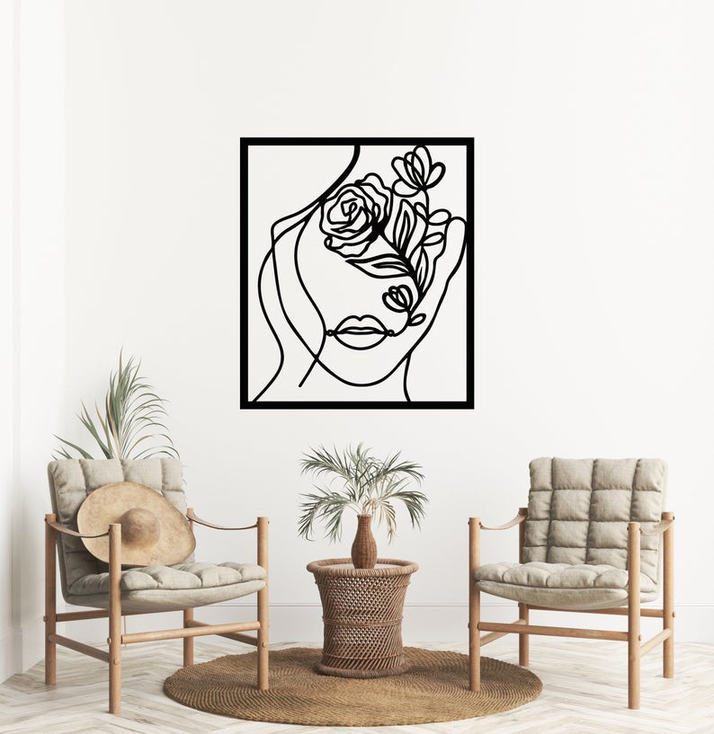 Woman Face One Line Abstract (Rectangle) | Wall Art Decor - Cut Metal Sign