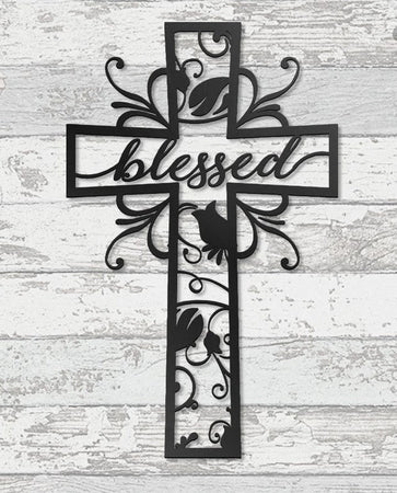 Jesus cross flower blessed - Cut Metal Sign
