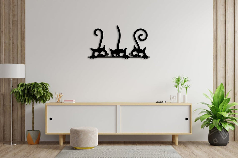 Three Cats Peeking for Cat Lovers | Wall Art Decor - Cut Metal Sign