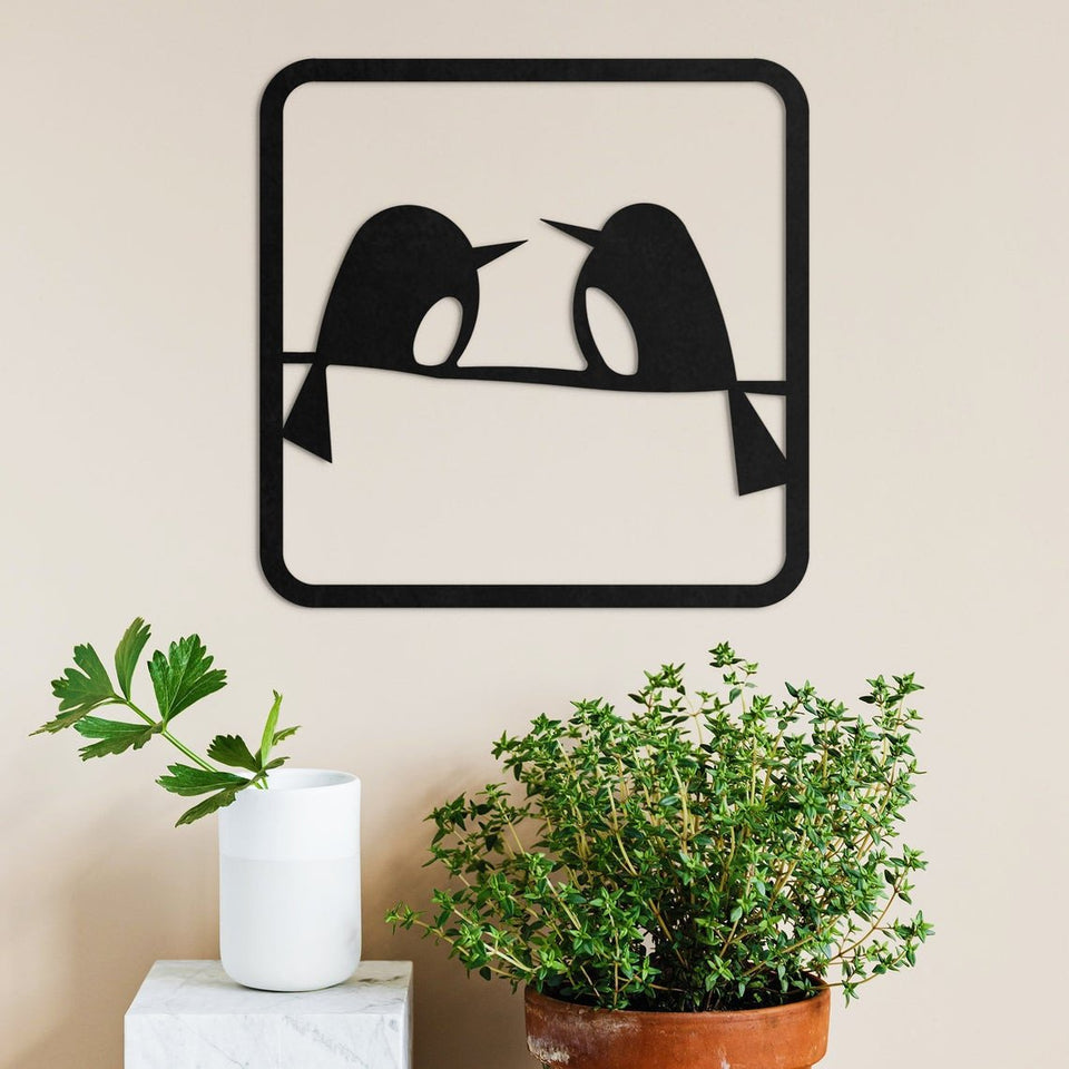 Two Birds Facing Each Other Bird Lovers | Decor Wall Art - Cut Metal Sign