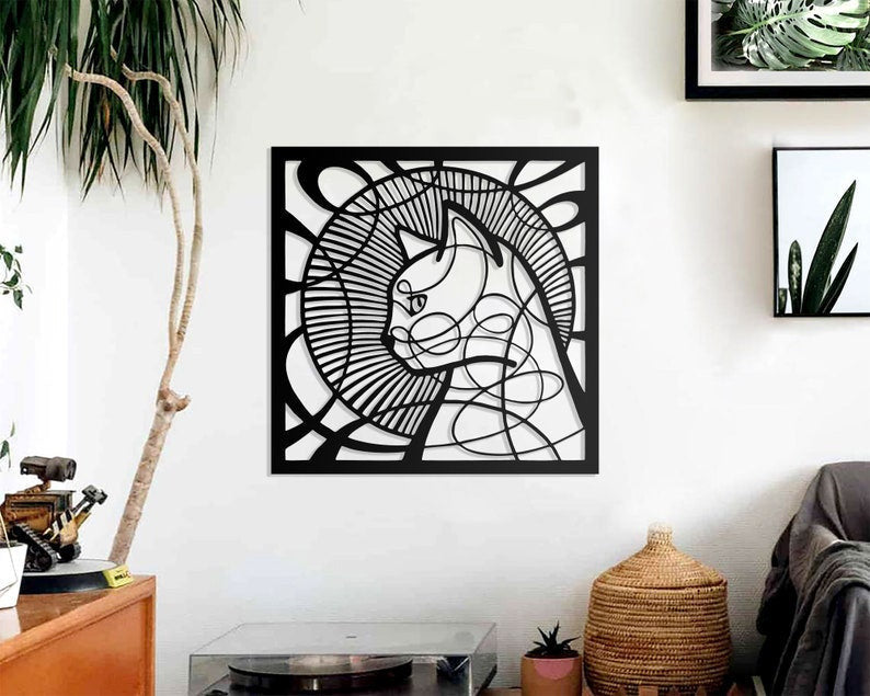 Beautiful Cat circle vintage - Cut Metal Sign