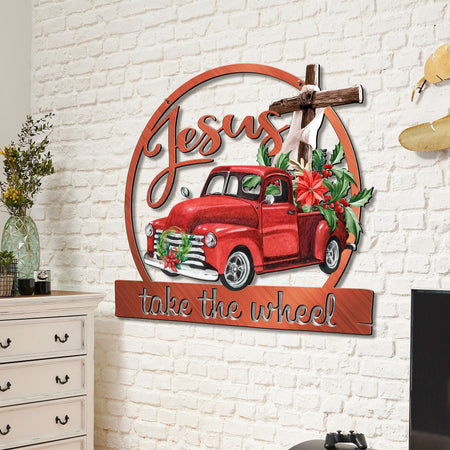 Jesus take the wheel Cut Metal Sign
