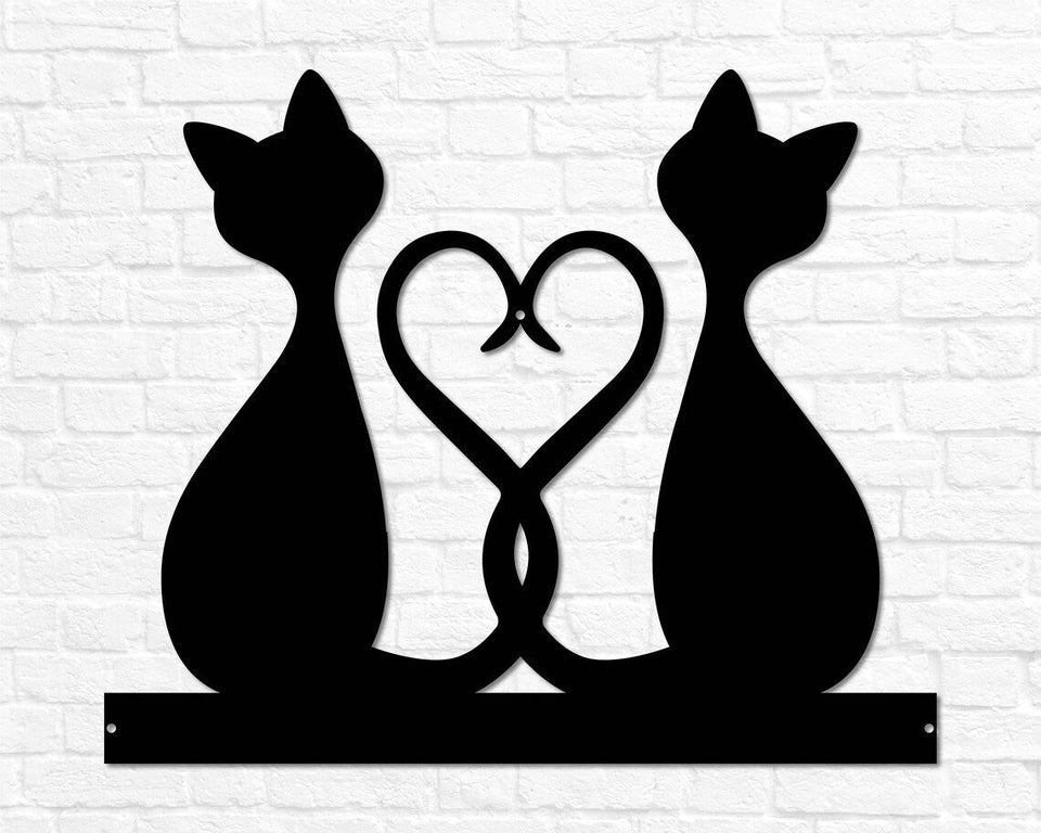 Two Cats With Heart for Cat Lovers | Wall Art Decor - Cut Metal Sign