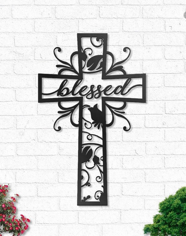 Jesus cross flower blessed - Cut Metal Sign