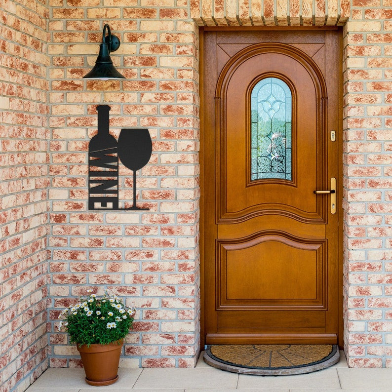 Wine bottle and glasses Metal House Sign