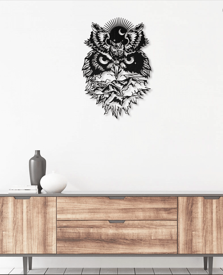 Sun and Moon Owl - Metal House Sign