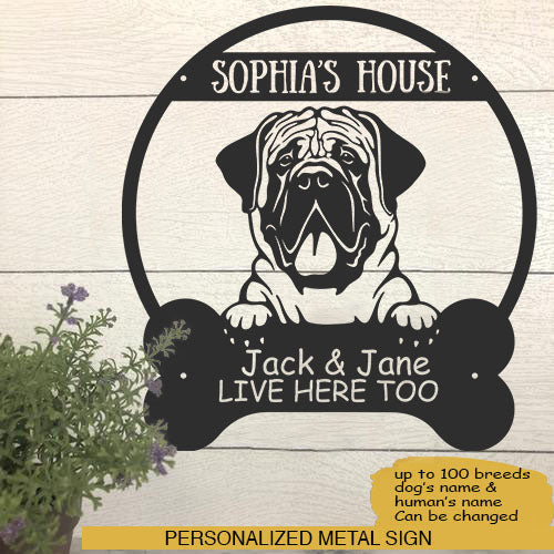 Bullmastiff Dog Lovers Personalized Metal Sign Dog's House