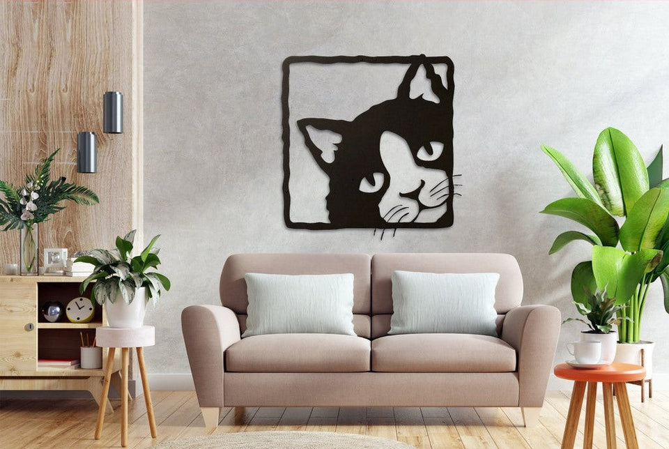 Cat Say Hello Human  - Decor Wall Art - Cut Metal Sign
