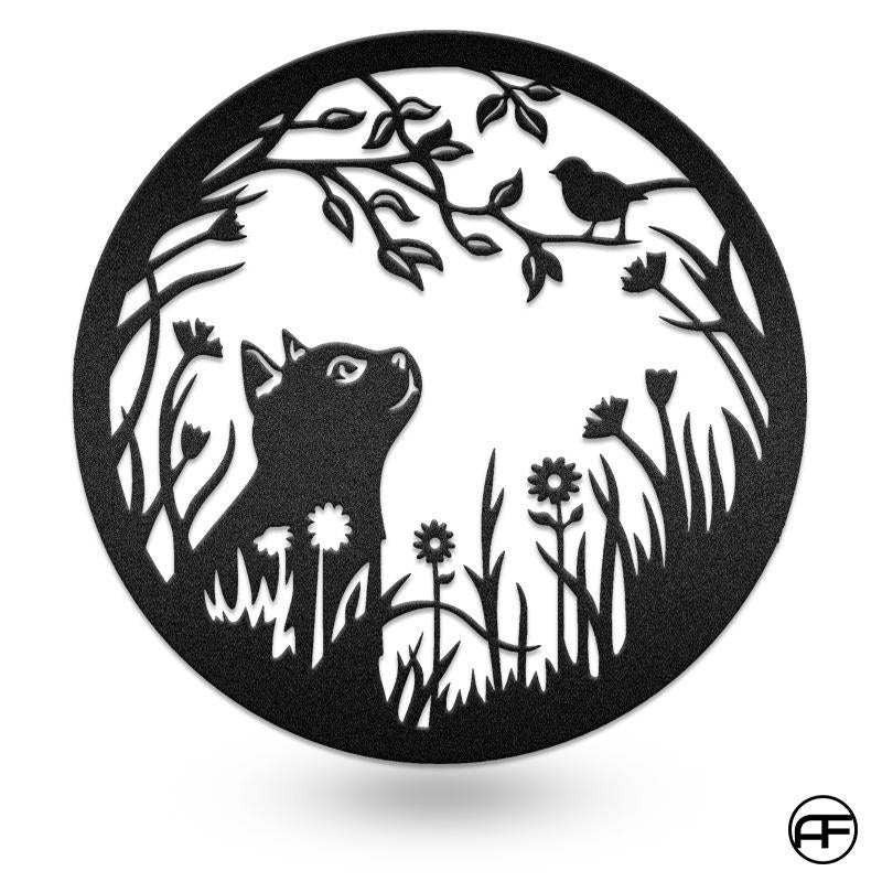 Cat Looking At Bird Cat Lovers | Wall Art Decor - Cut Metal Sign