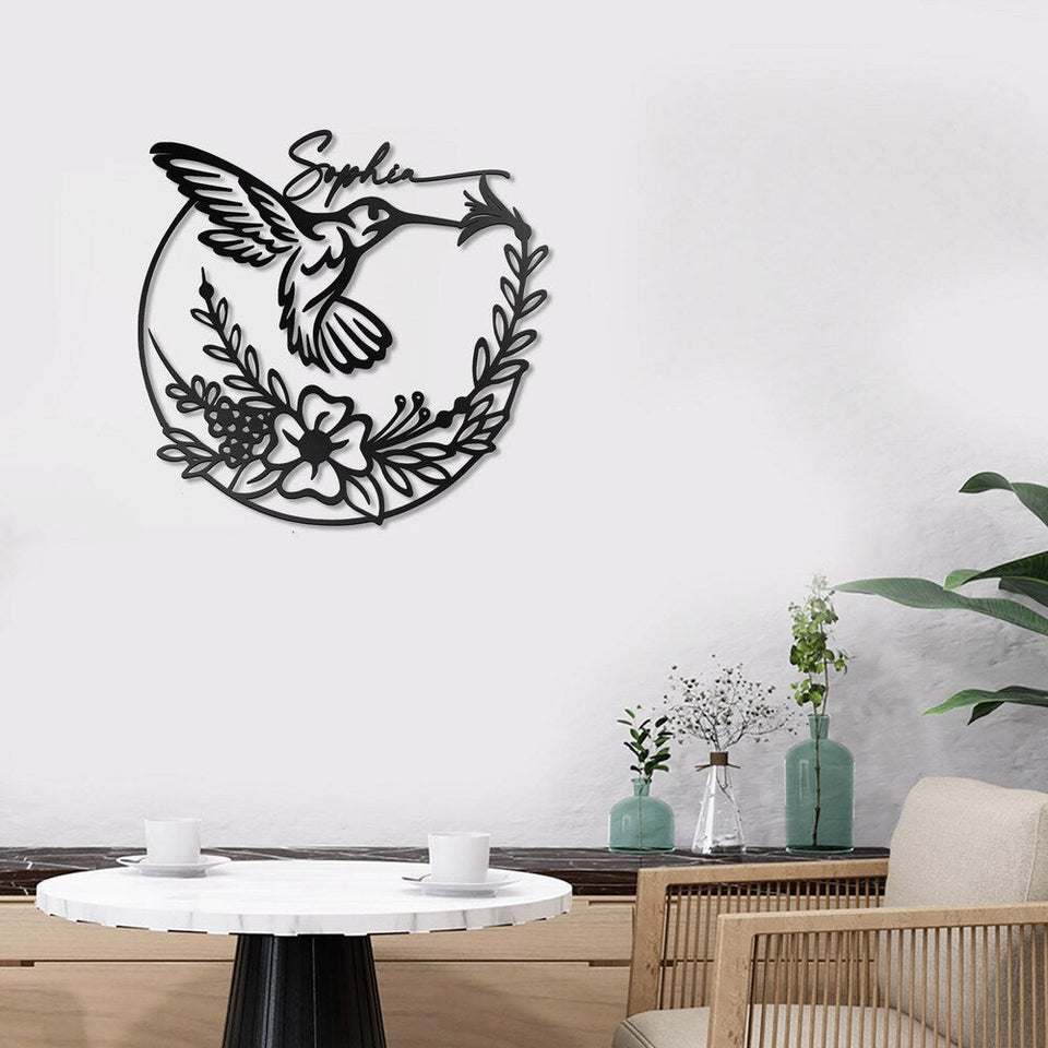 Custom Name Hummingbird Flower - Metal House Sign