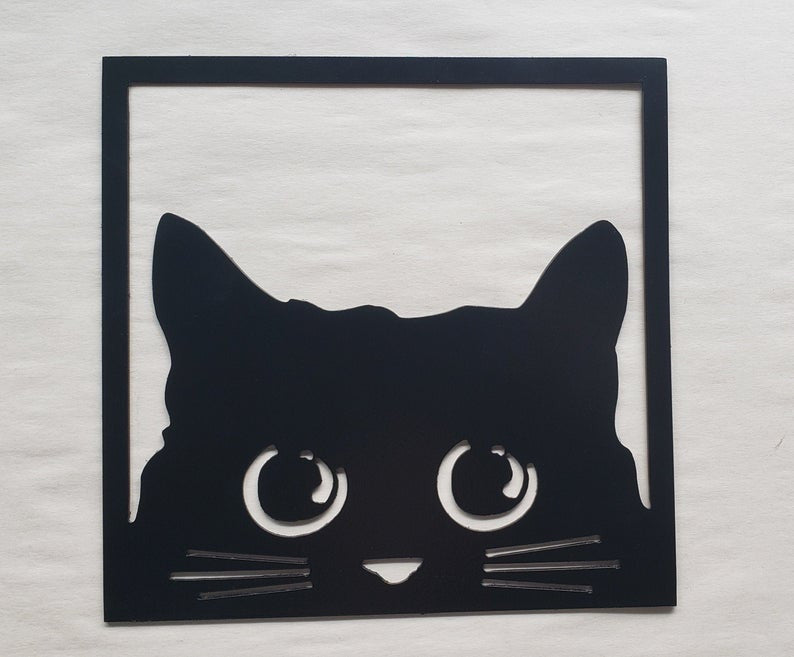 Cat Peeking (Square) | Wall Art - Cut Metal Sign