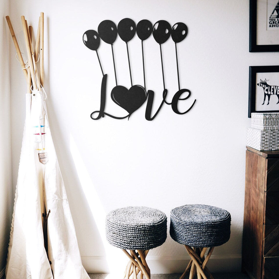 Love And Balloon Heart | Decor Wall Art - Cut Metal Sign