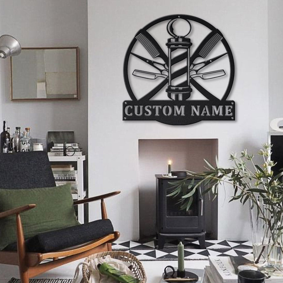 Barber Hair Stylist Monogram - Personalized Metal House Sign