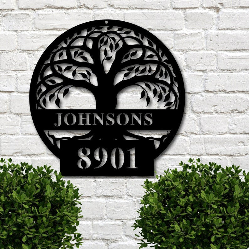 Tree of Life Custom Family Last Name And Number - Personalized Metal House Sign