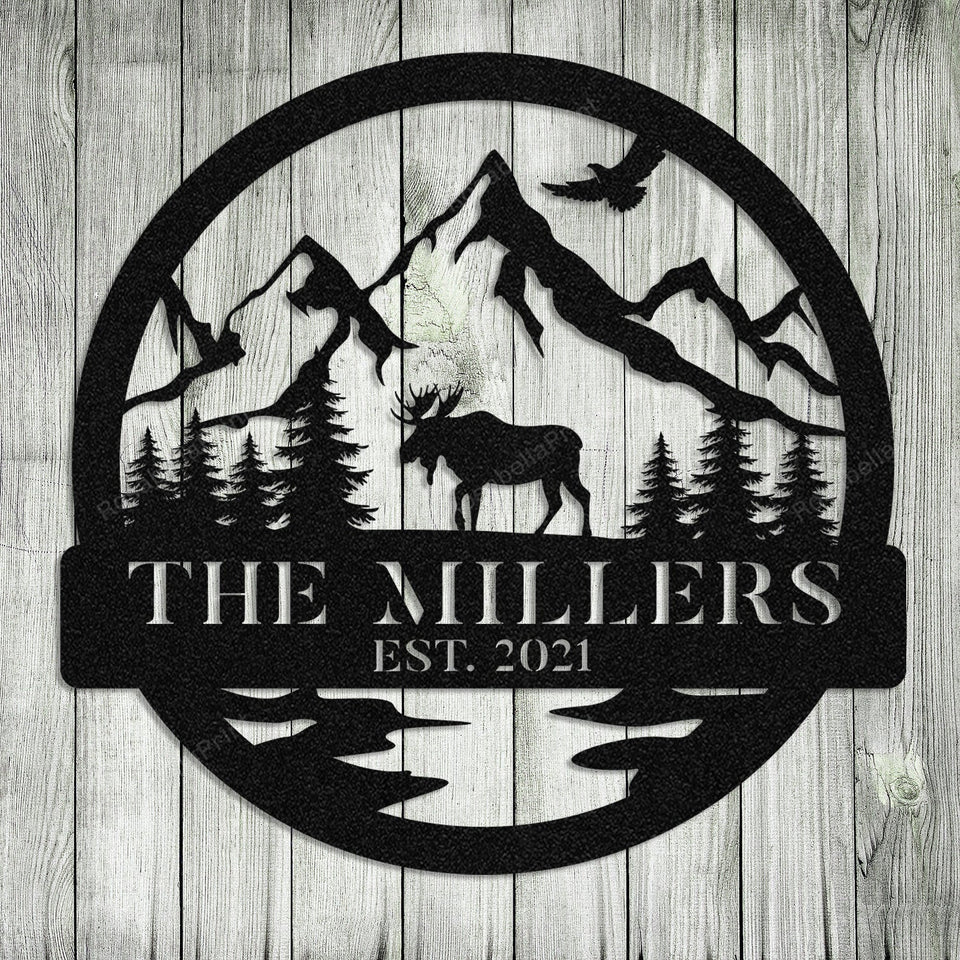 Personalized Family Name Moose Deer Hunting Metal Sign Personalized Family Home Sign Wall Decor Elegant Farmhouse Signs For Kitchen