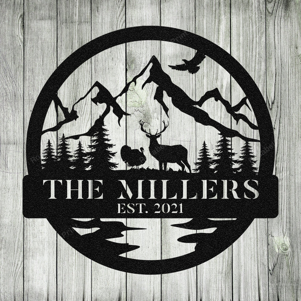 Personalized Family Name Date Deer Turkey Hunting Metal Art, Metal Laser Cut Metal Signs Personalized Family Outdoor Signs Funny Bar Signs For Home