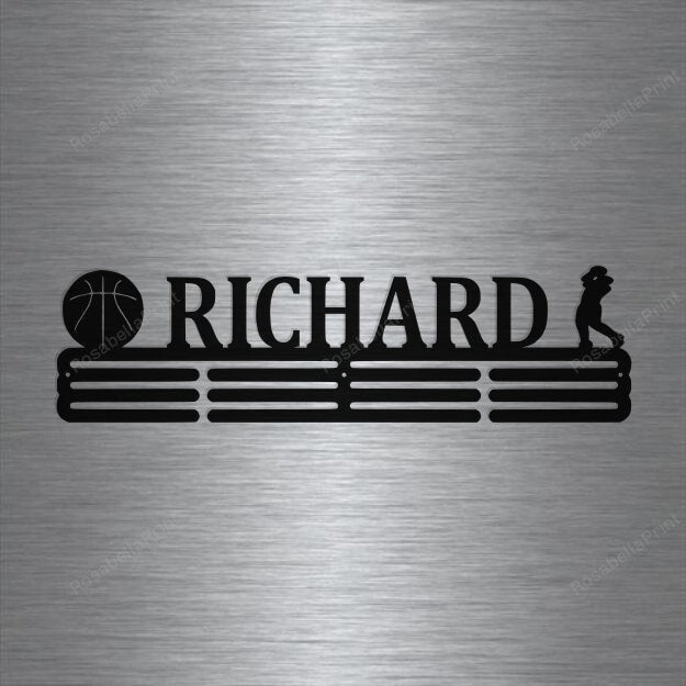 Basketball Custom Name Medal Hanger Holder Display Rack Male 3 Rung, Cut Metal Sign Basketball Custom Custom Wood Signs Personalized Small Wall Signs For Home Decor